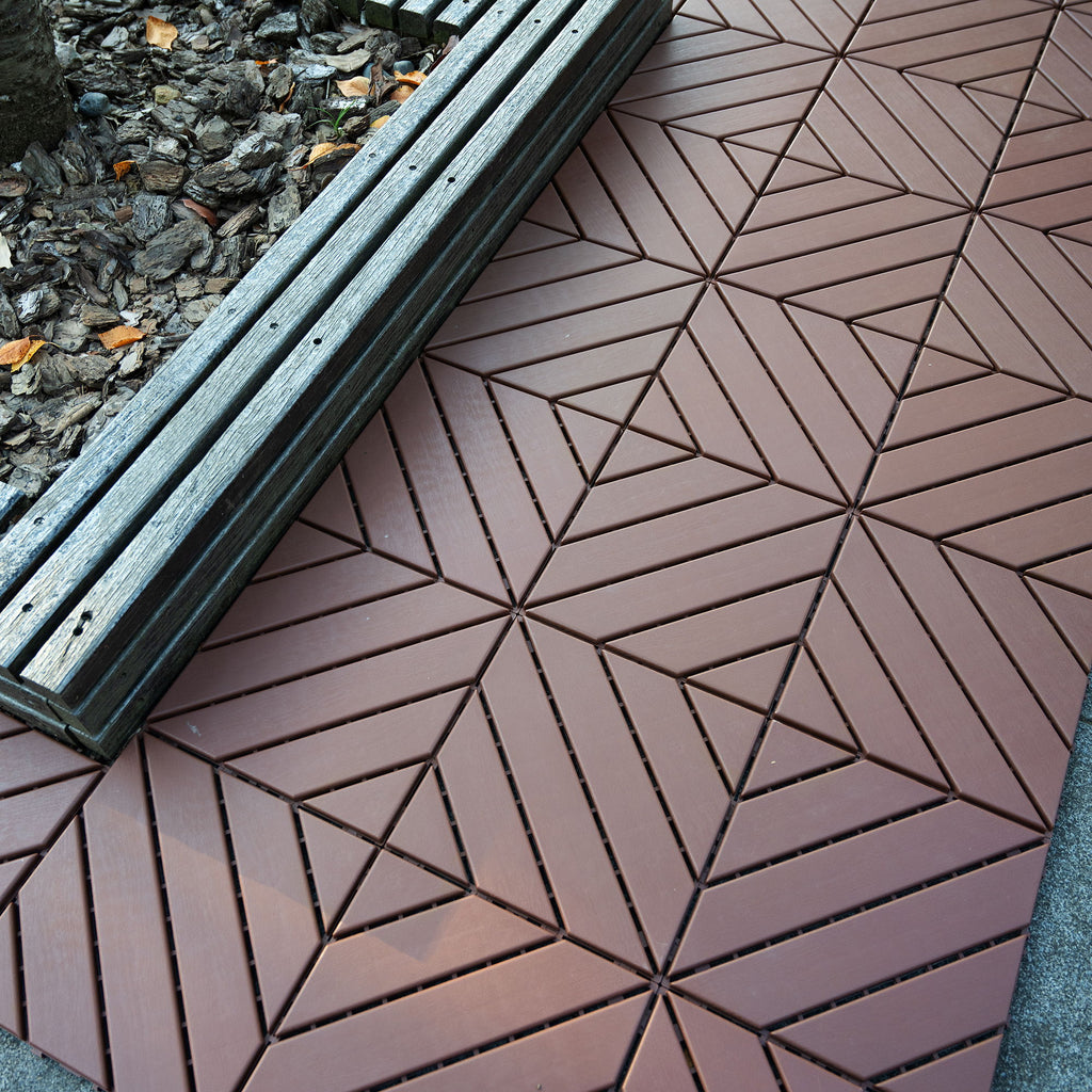 Interlocking Deck Waterproof Outdoor Patio Tiles (Set of 44) - Brown