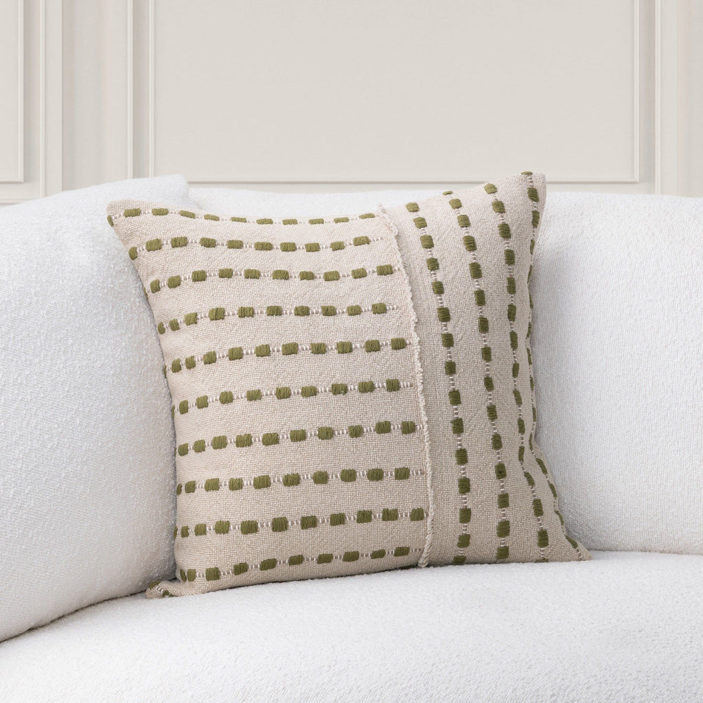 Katia - 20" x 20" Pillow - Natural / Olive Green