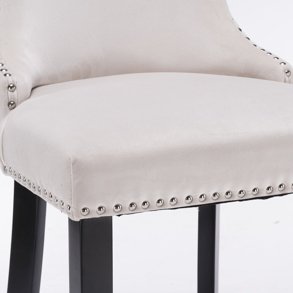 Contemporary Upholstered Wing-Back Barstools With Button Tufted Decoration And Wooden Legs, And Nailhead Trim, Leisure Style Bar Chairs, Bar Stools (Set of 2)