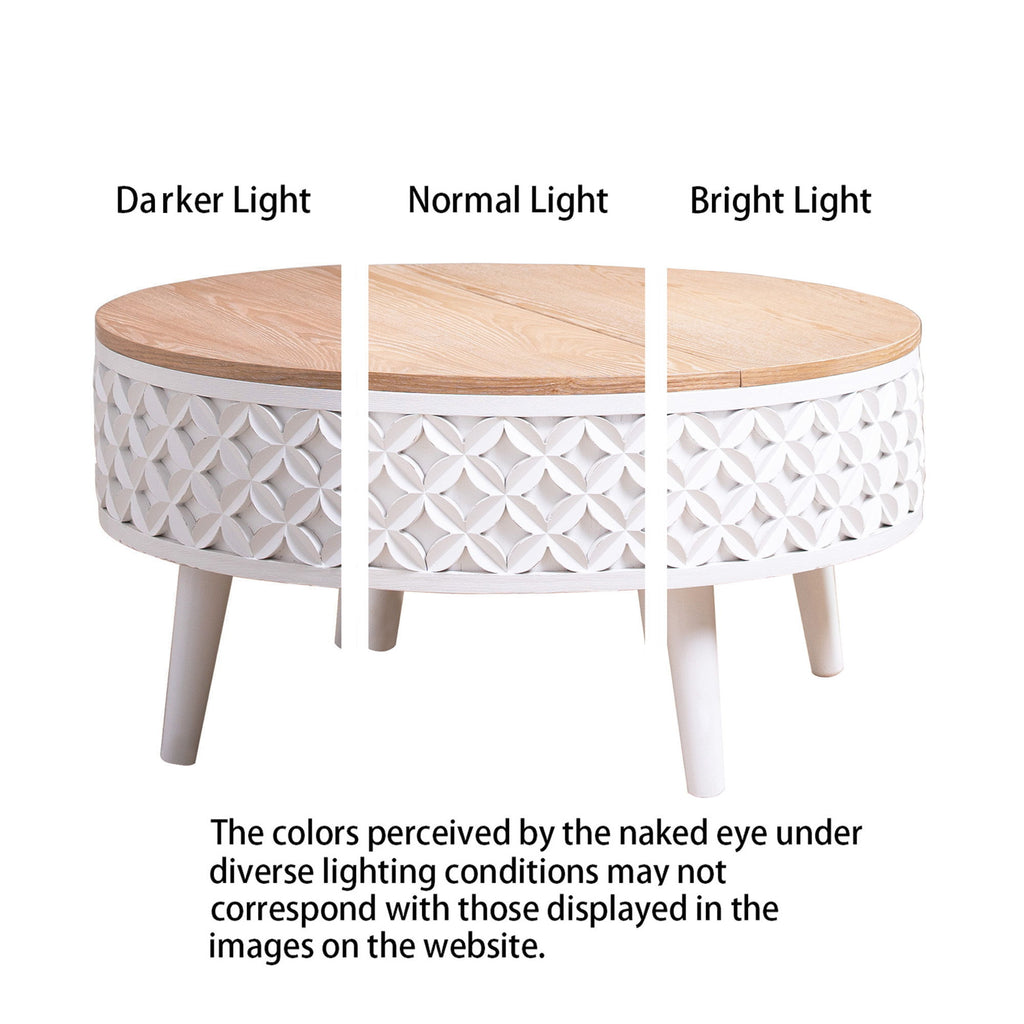 Round Coffee Table With Storage - White / Light Oak