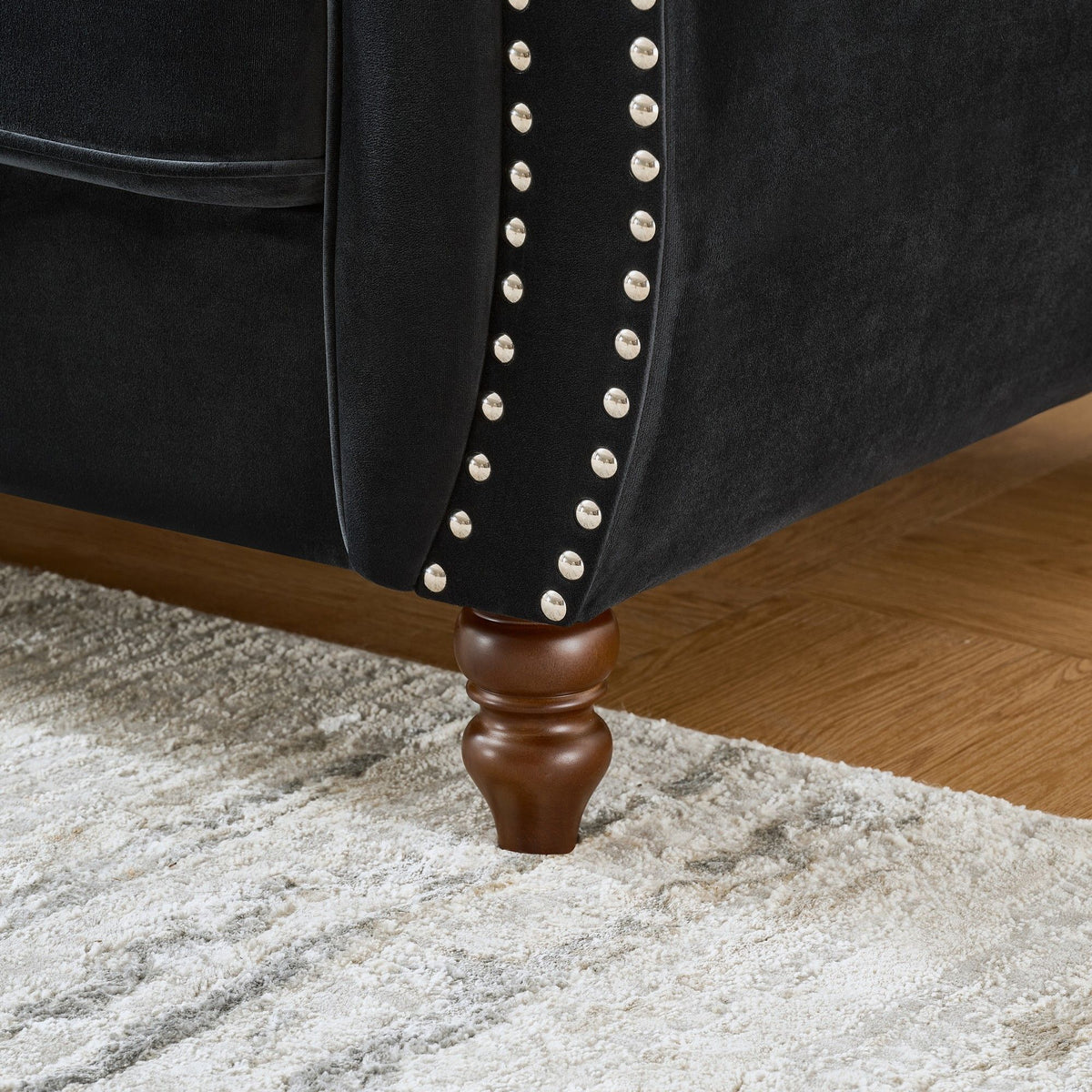Chesterfield Upholstery Fabric Loveseat With Roll Armrest And Nailhead