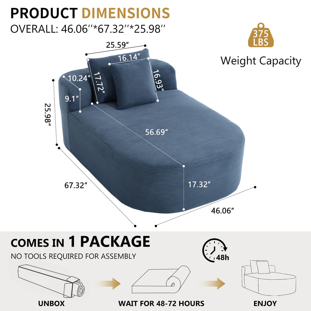 Oversized Chaise Lounge Sofa Bed With Deep Seat And Soft Pillows
