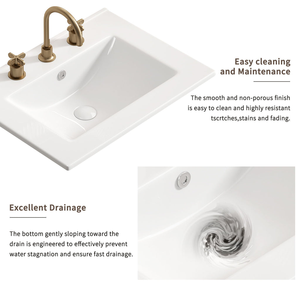 Vessel Sink With 3 Holes, Oval Design For Bathroom - Milk White