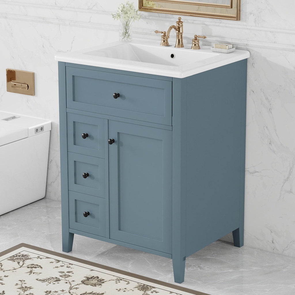 Bathroom Vanity With Sink, 3 Drawers & Cabinet With Adjustable Shelves