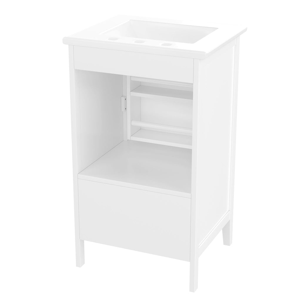 Bathroom Vanity With Sink, Adjustable Feet, 1 Drawer And Door Shelf Storage - White