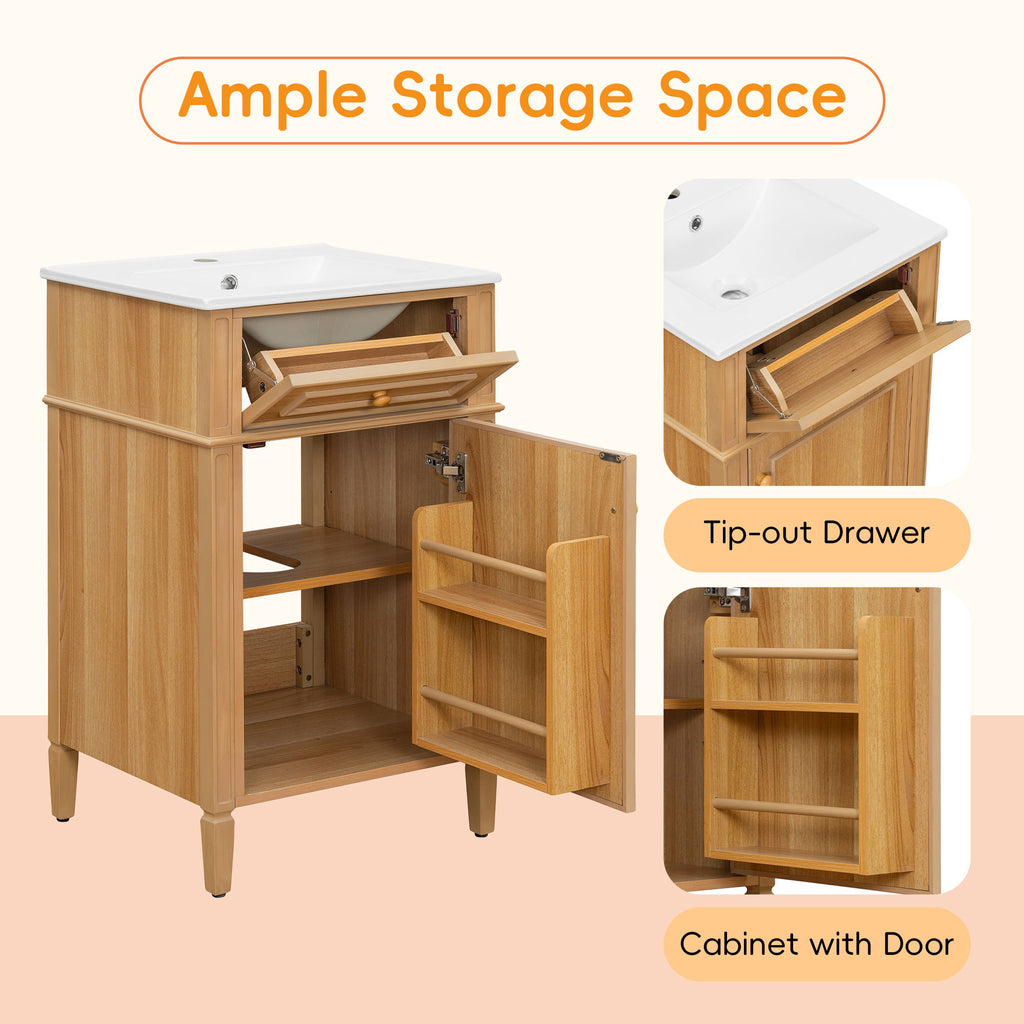 20" Bathroom Vanity With Sink, Adjustable Shelf, Tilt Out Drawer, Freestanding Cabinet - Wood