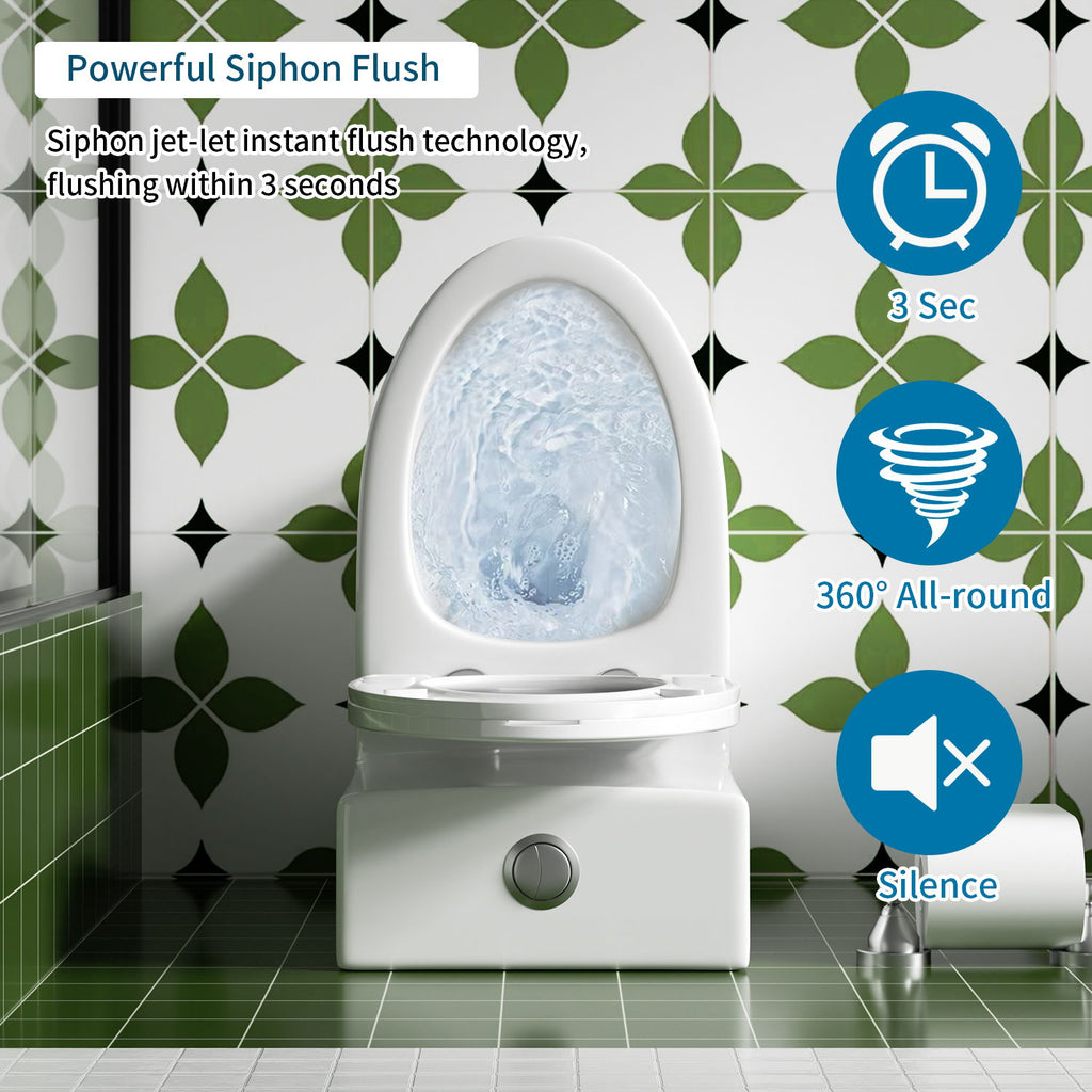 Gloss Tornado Flush 1 Piece Toilet With Soft Closing Seat, Water Saving Dual Flush - Gloss White