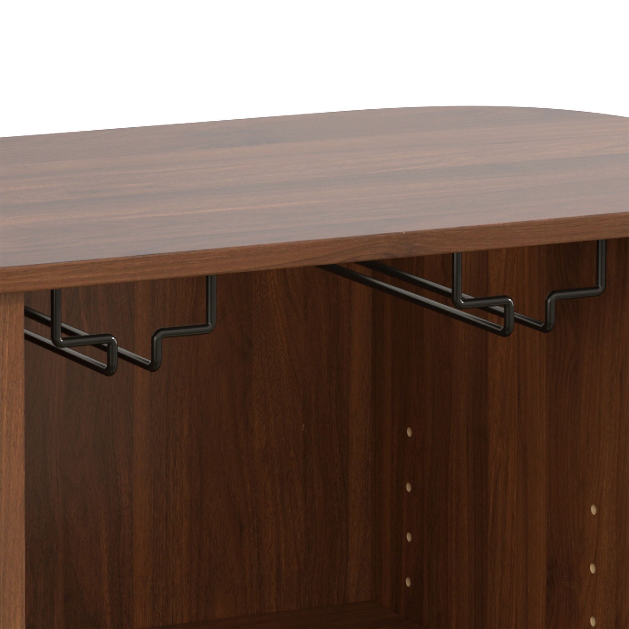 Fluted Wine Bar Cabinet With 8 Grid Wine Rack, 5 Level Adjustable Shelves, 2 Glass Holders