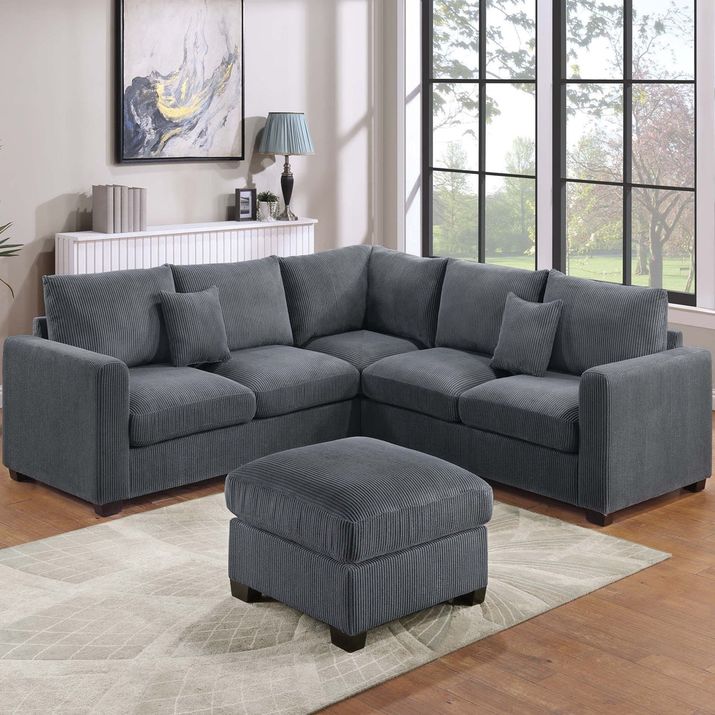 Modern Style L-Shaped Sectional Set With Ottoman