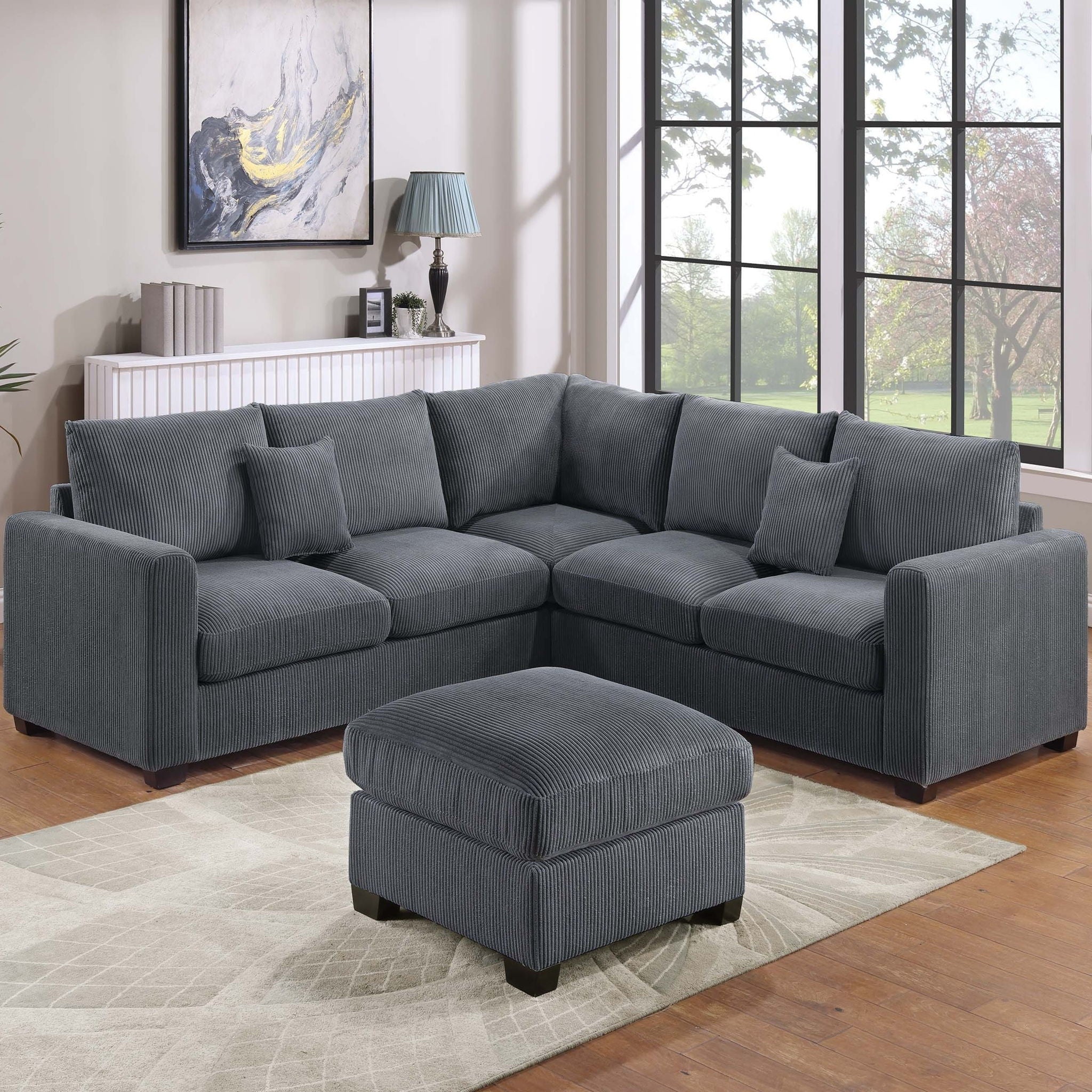 Modern Style L-Shaped Sectional Set With Ottoman