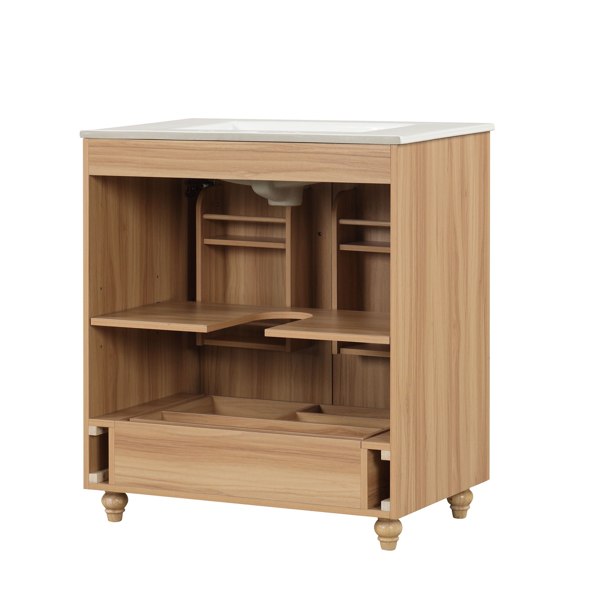 30" Bathroom Vanity With Sink, Cabinet With Doors And Drawer, Rectangular Shape - Natural