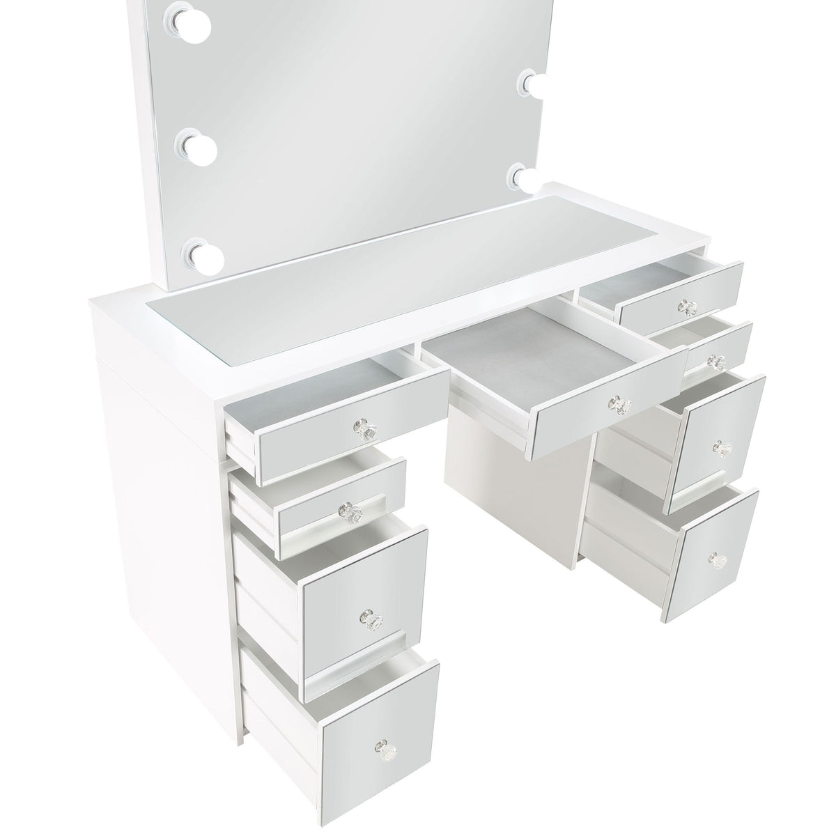 Winona - Makeup Vanity Set With Bulb Lit Mirror And Upholstered Stool - White