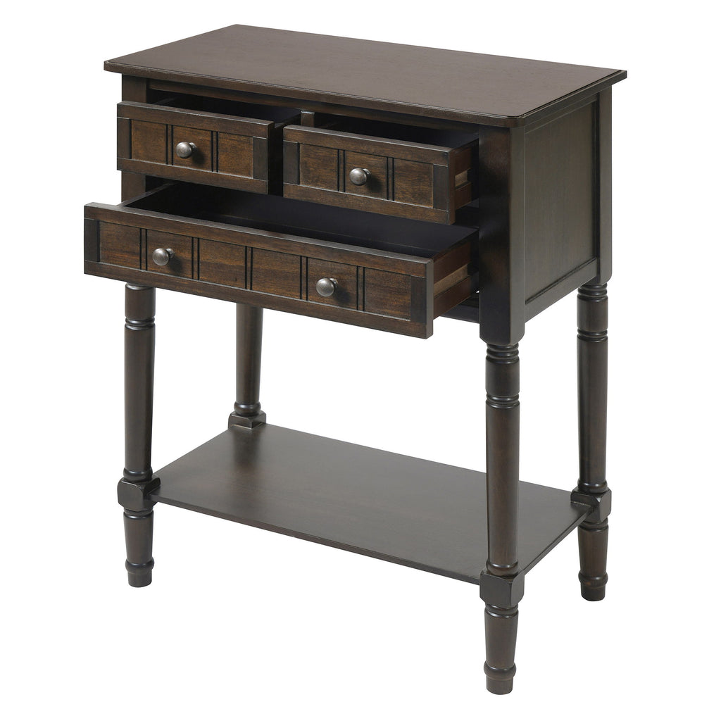 Narrow Console Table With 3 Storage Drawers And Bottom Shelf - Brown