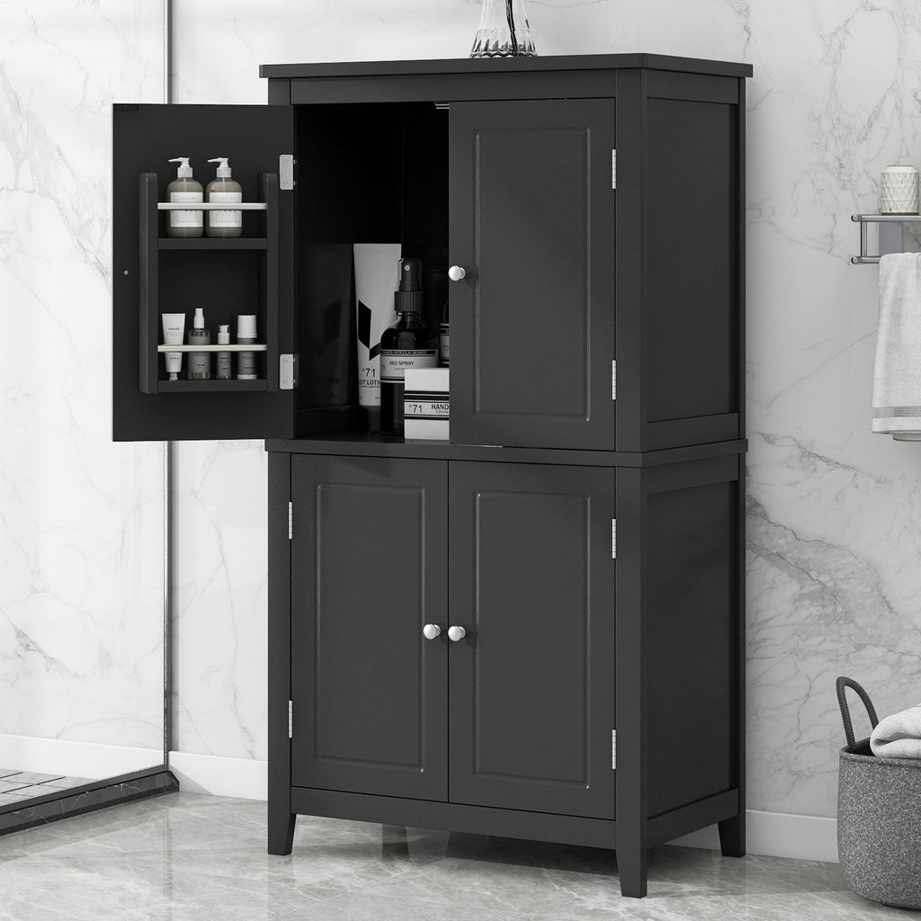 Elegant Bathroom Floor Storage Cabinet With 4 Doors, Adjustable Shelves
