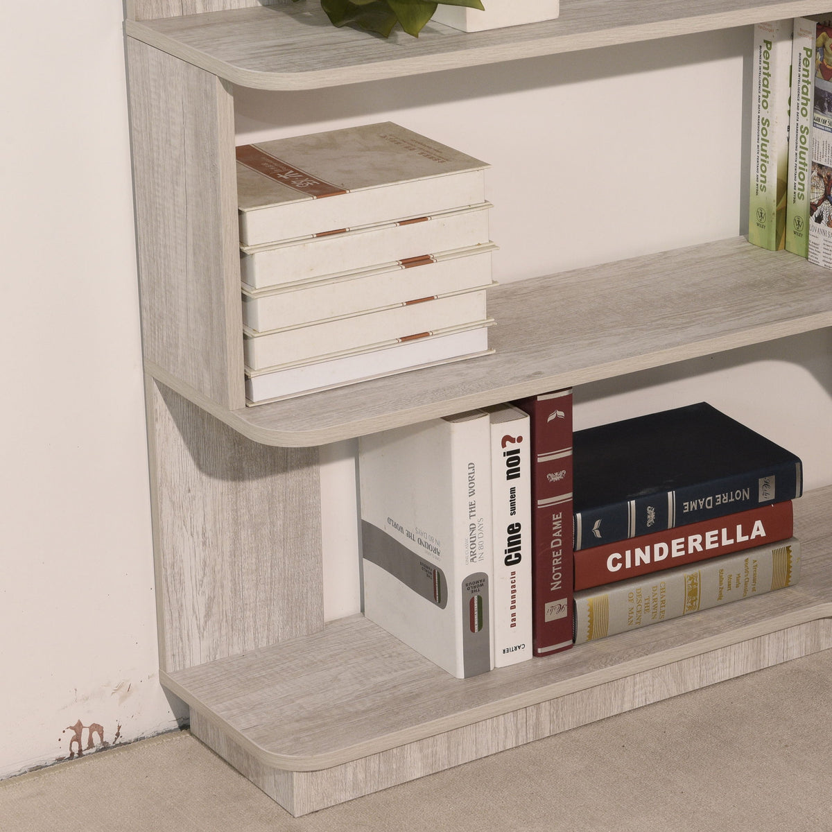 Extended Corner Bookshelf For Living Room - Light Gray