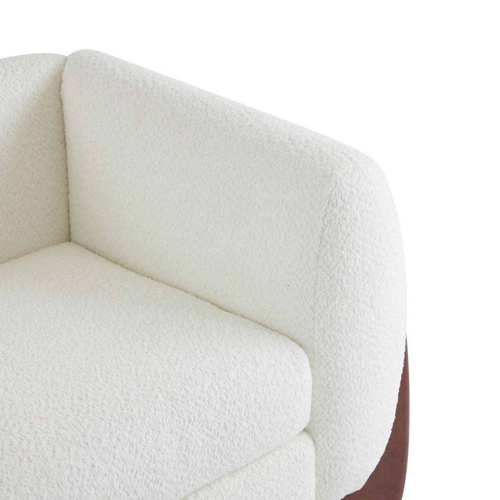 Contemporary Boucle Sherpa Sofa With Birch Wood Legs