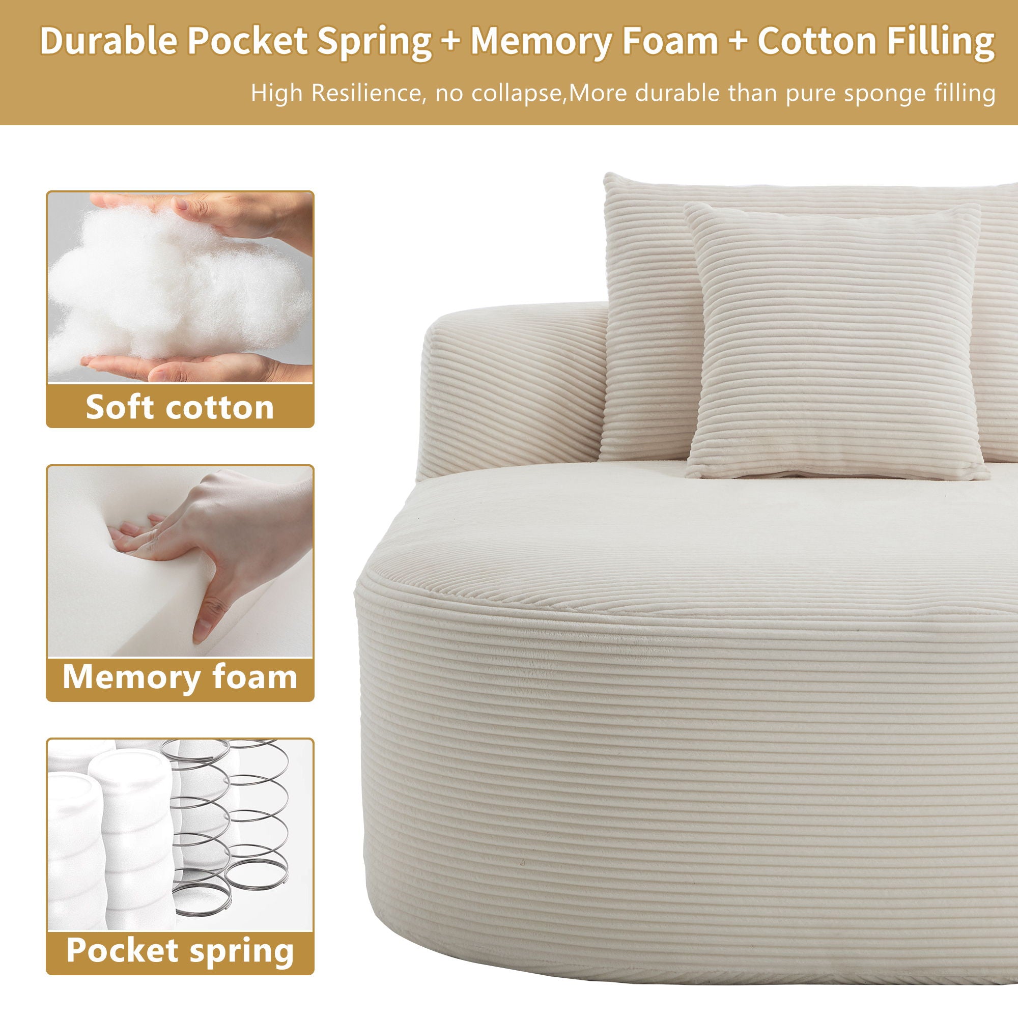 Oversized Chaise Lounge Sofa Bed With Deep Seat And Soft Pillows