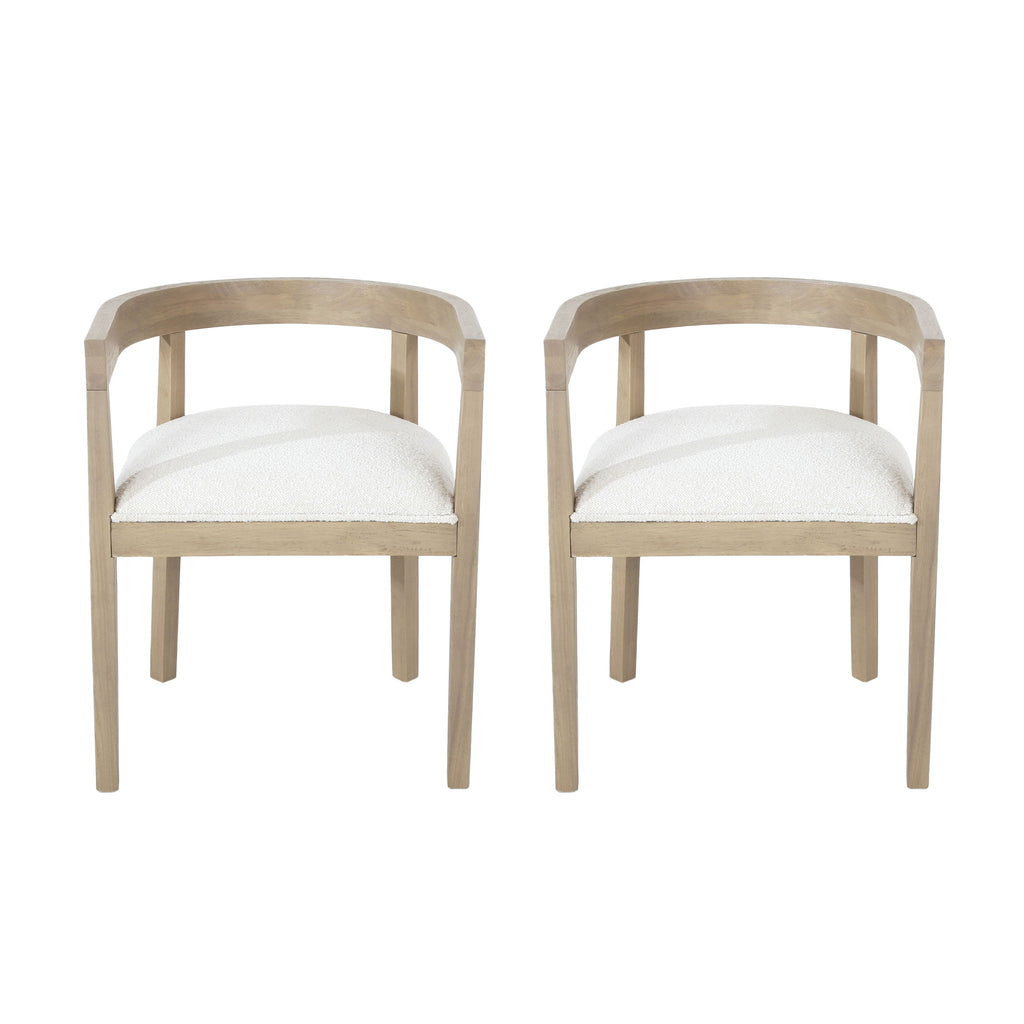 Modern Mid Century Dining Arm Chair Set With Upholstered Frame - Natural