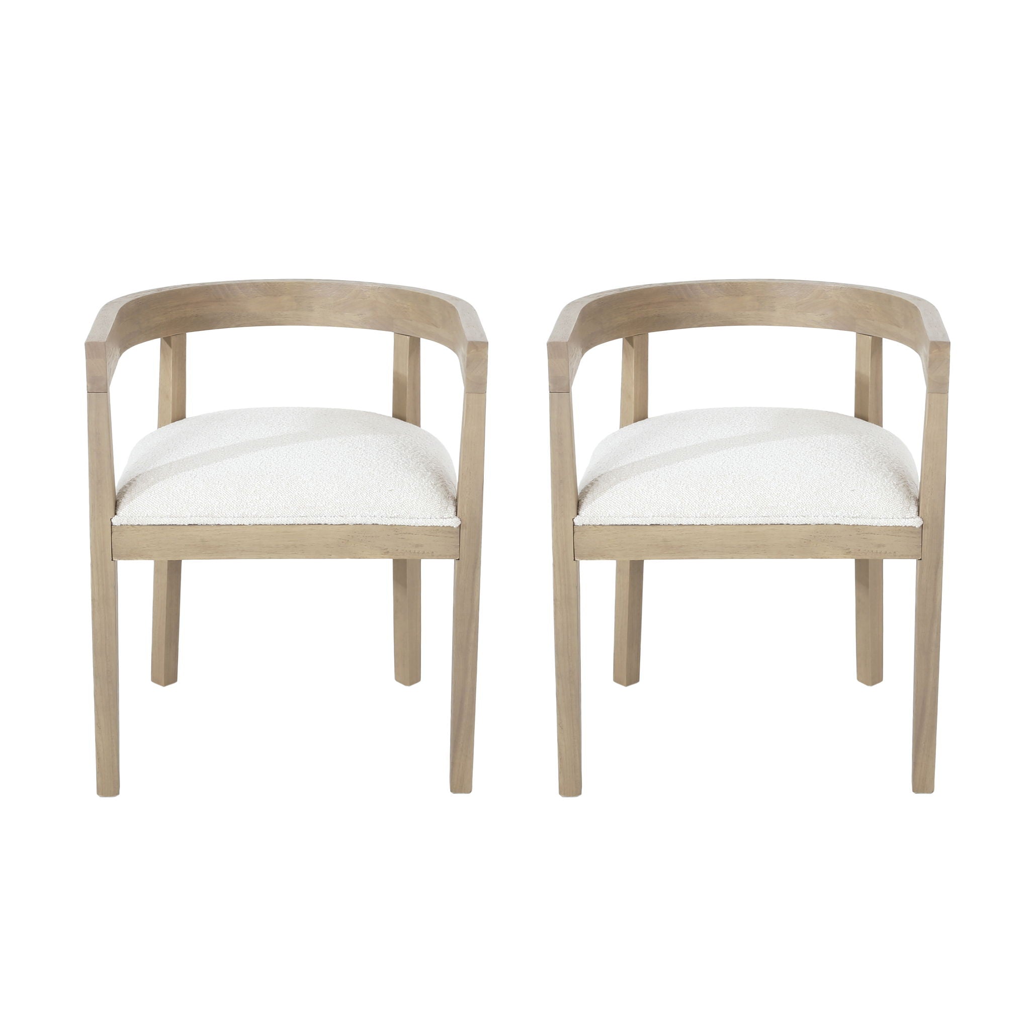 Modern Mid Century Dining Arm Chair Set With Upholstered Frame - Natural