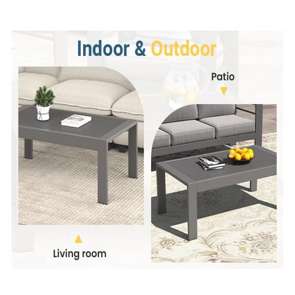 All-Weather Outdoor Coffee Table With Wood-Look Top