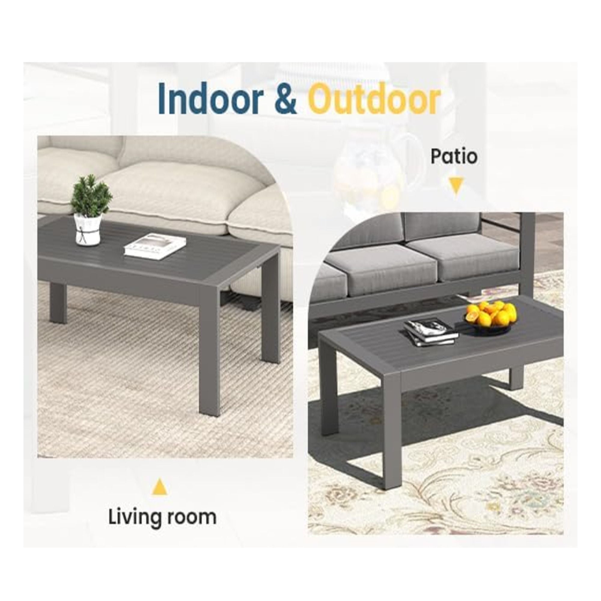 All-Weather Outdoor Coffee Table With Wood-Look Top