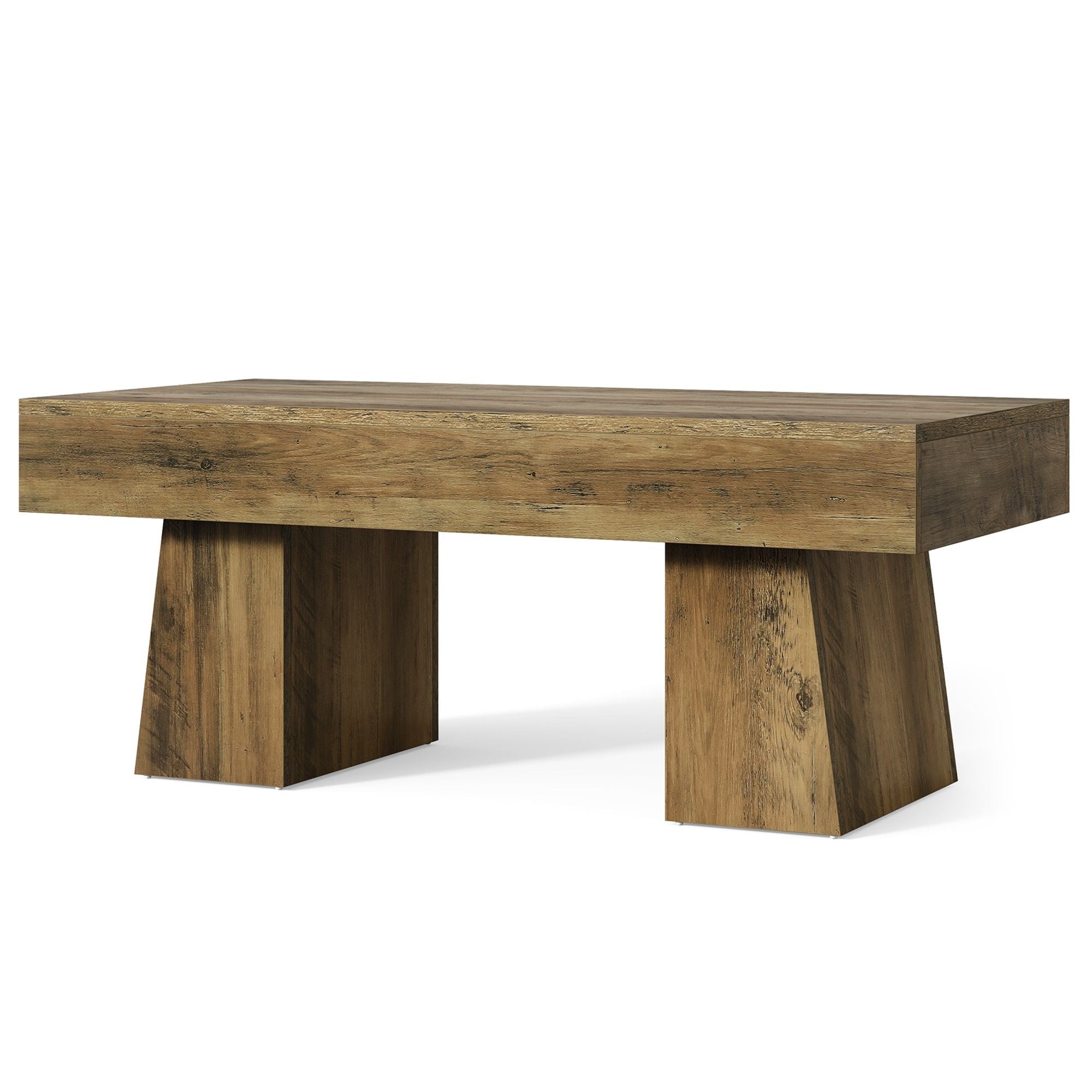 Rectangular Accent Coffee Table With Thick Base, Low Cocktail Tea Furniture For Living Room - Rustic Brown