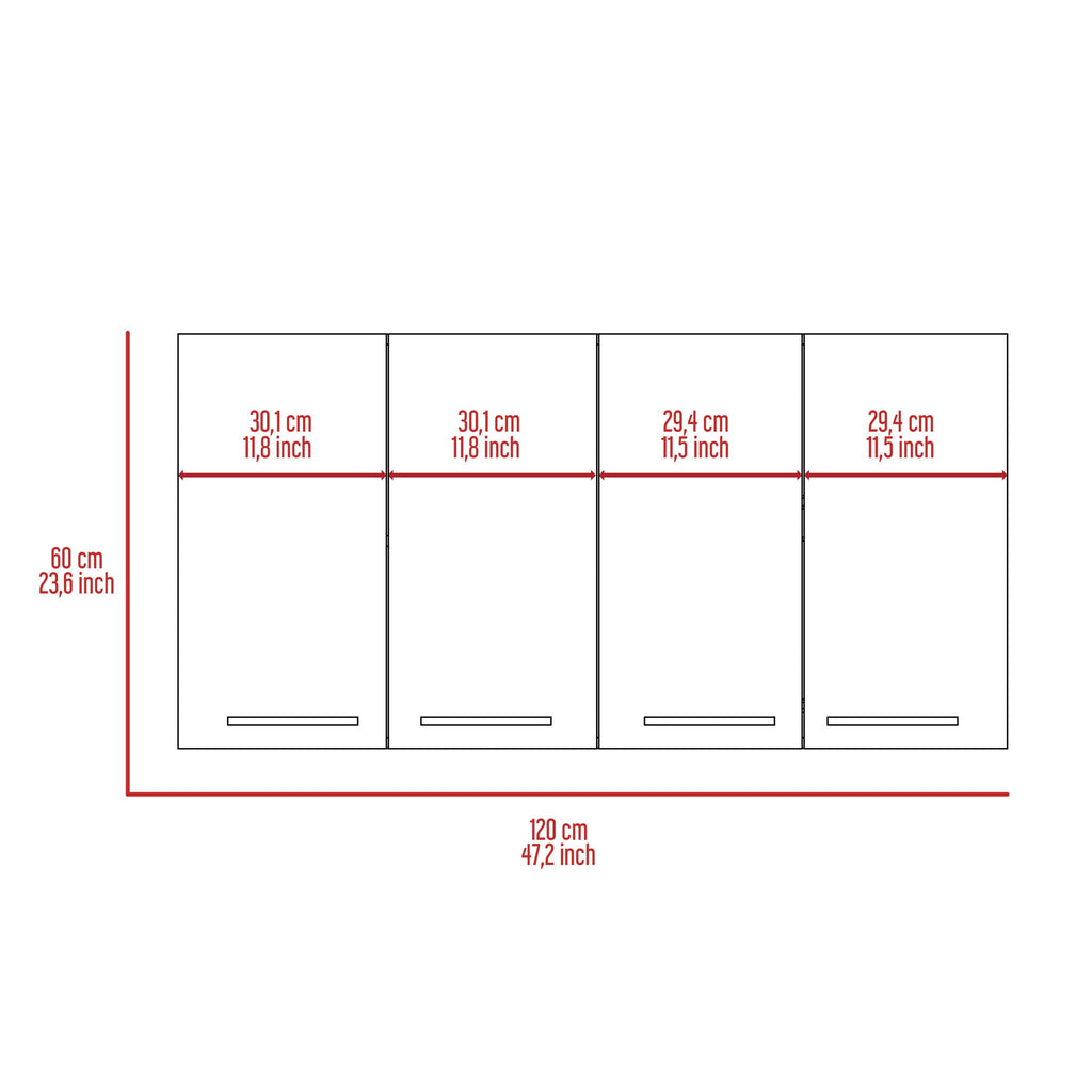 Wall Cabinet Four Doors, With Two Internal Shelves And Internal Plate And Glass Organizer - White