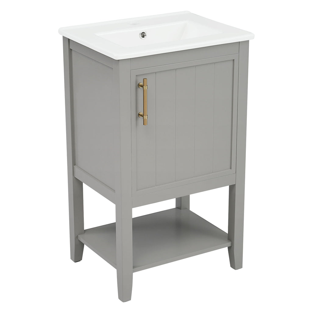 Modern Bathroom Vanity With Sink, Soft-Closing Door And Open Shelf