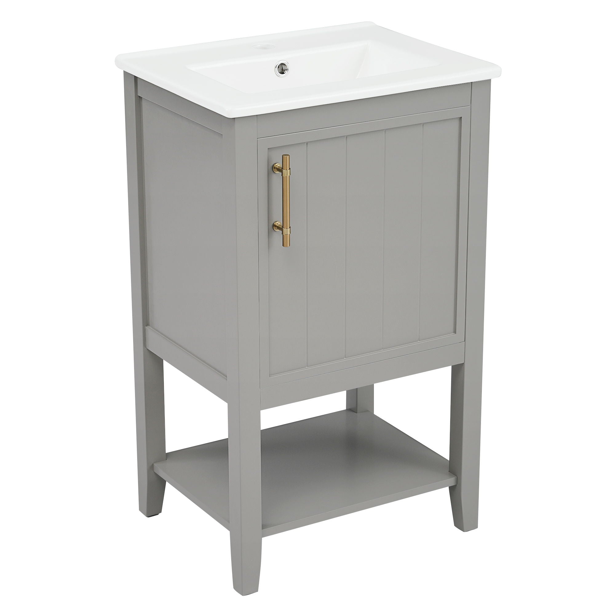 Modern Bathroom Vanity With Sink, Soft-Closing Door And Open Shelf