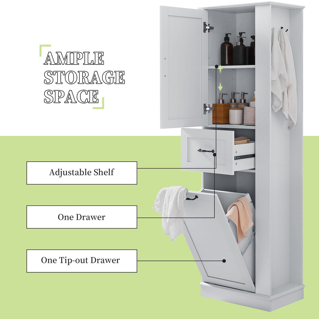 Modern Tall Storage Cabinet With Tilt-Out Compartment, Adjustable Shelves