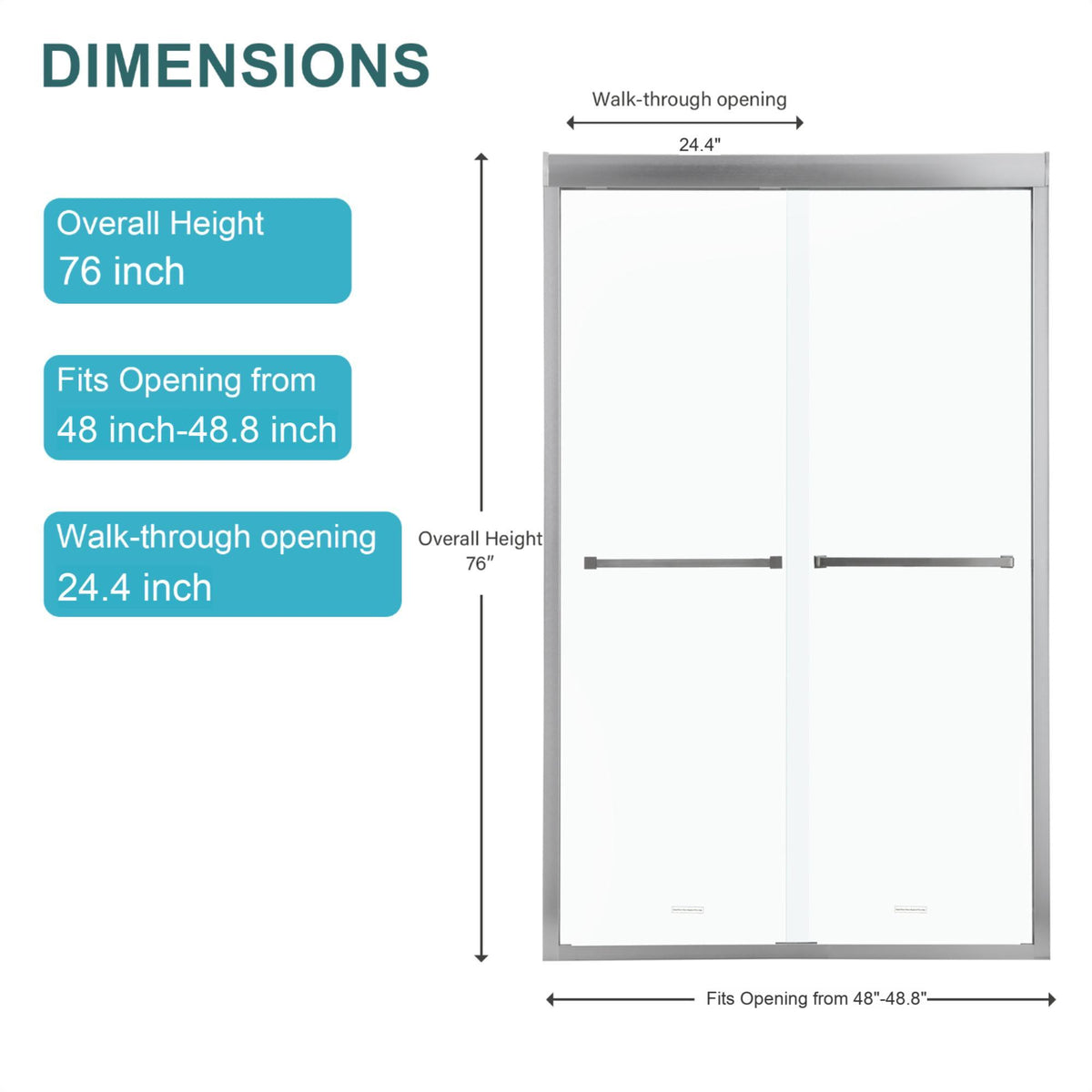 Modern Semi Frameless Bypass Sliding Shower Enclosure - Brushed Silver