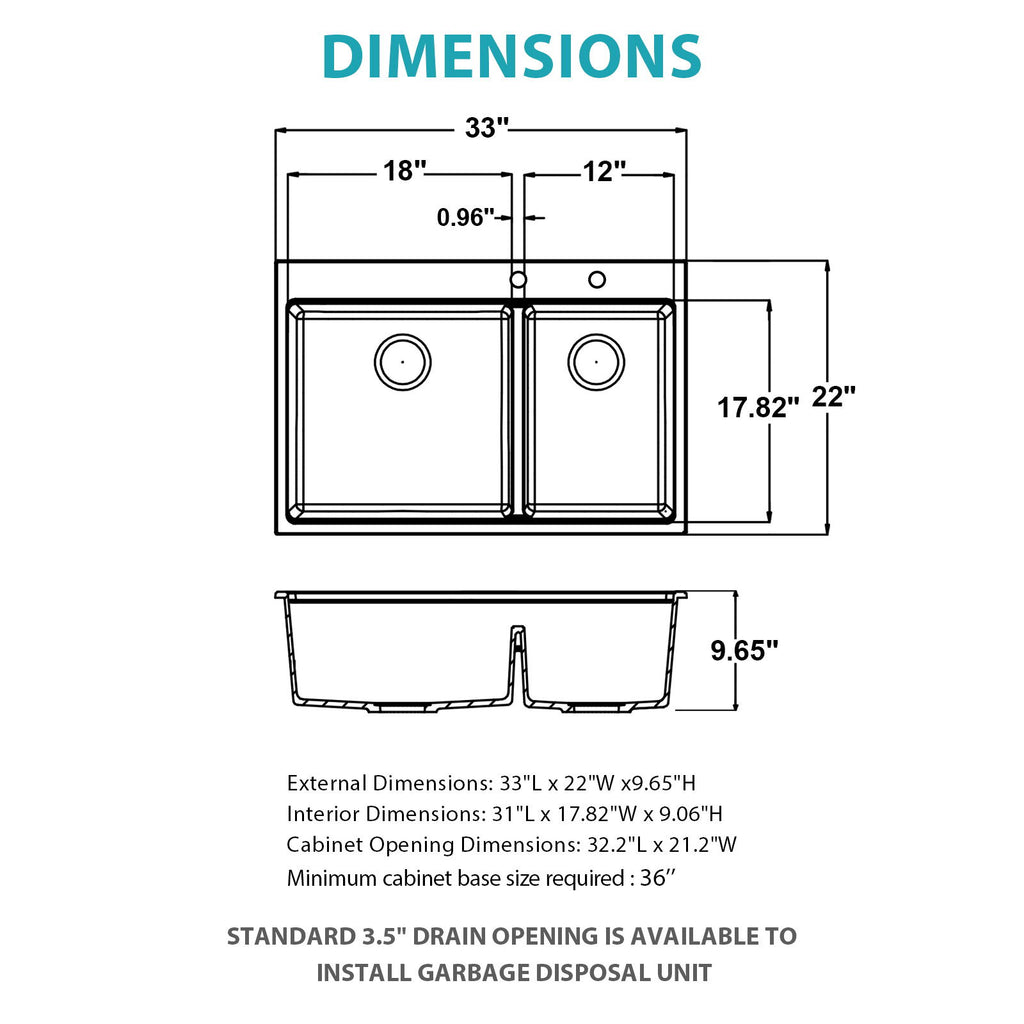 Quartz Kitchen Sink, Double Bowl Undermount Workstation