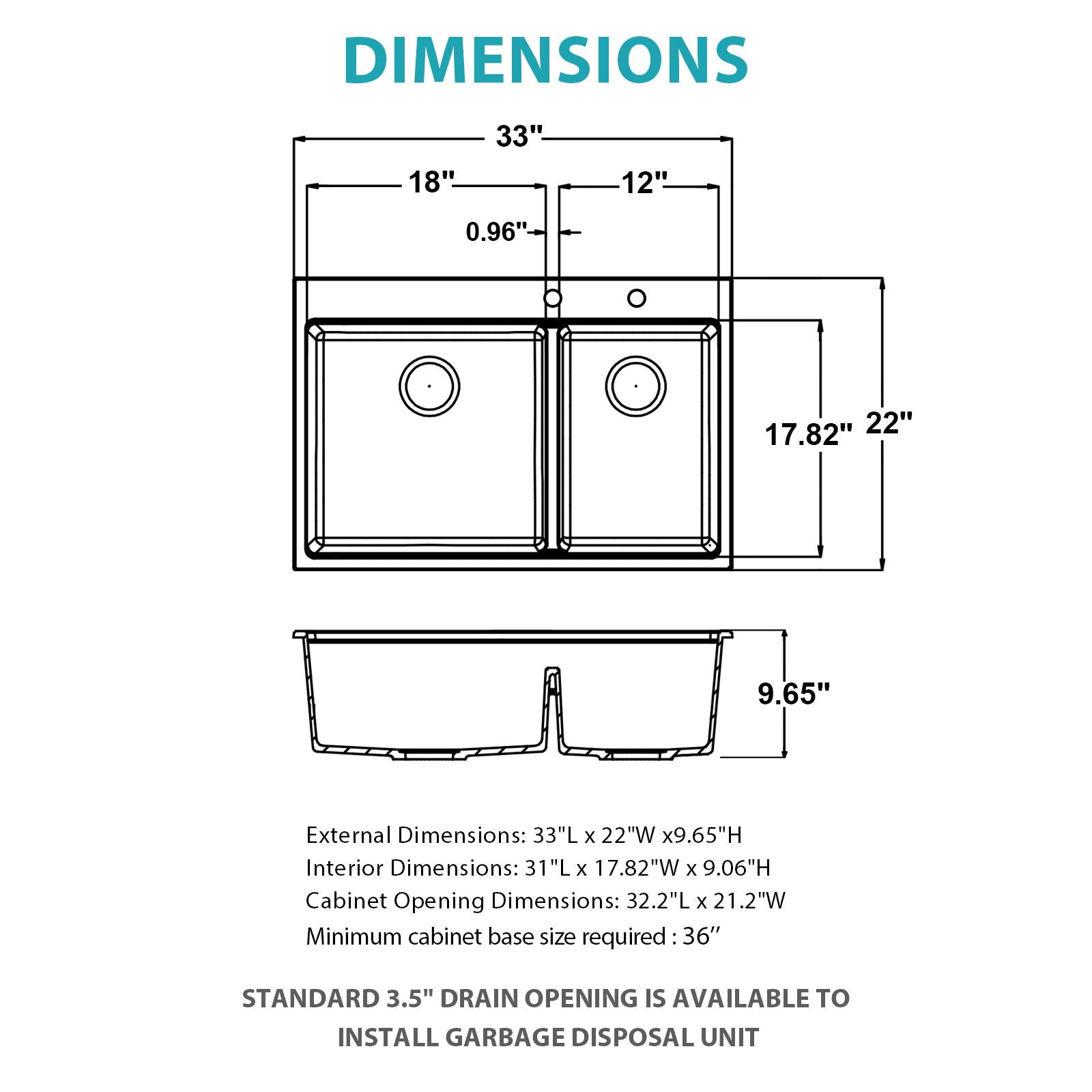 Quartz Kitchen Sink, Double Bowl Undermount Workstation