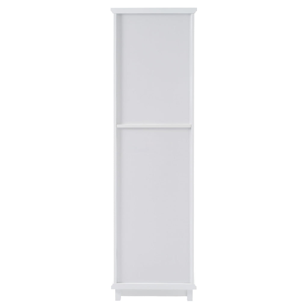 Tall Bathroom Storage Cabinet With Glass Doors, Free-Standing, Two Drawers, And Adjustable Shelves, Board, Painted Perfect For Displaying Your Favorite Items