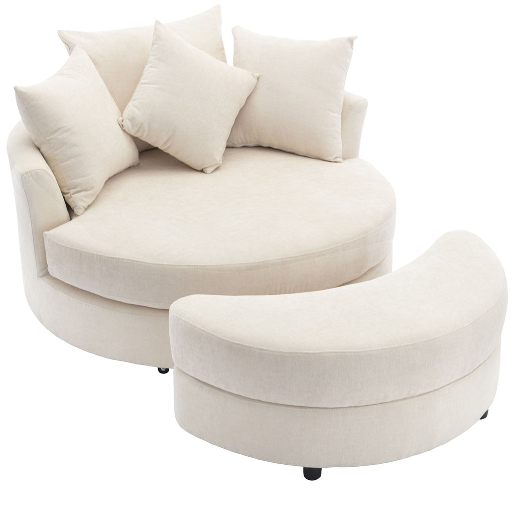 360° Swivel Accent Barrel Chair With Storage Ottoman & 4 Pillows, Modern Leisure Chair Round Accent For Living Room