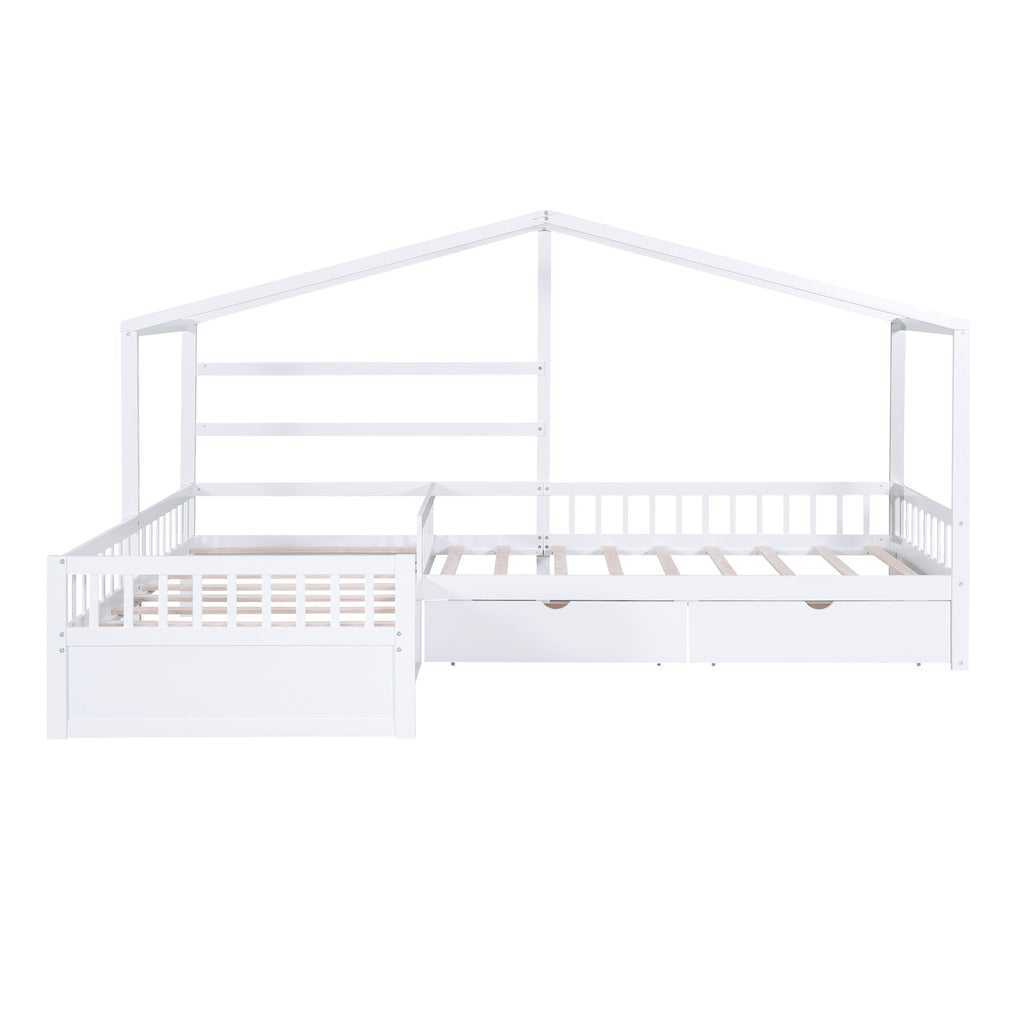 L Shape Platform Bed With 3 Storage Drawers