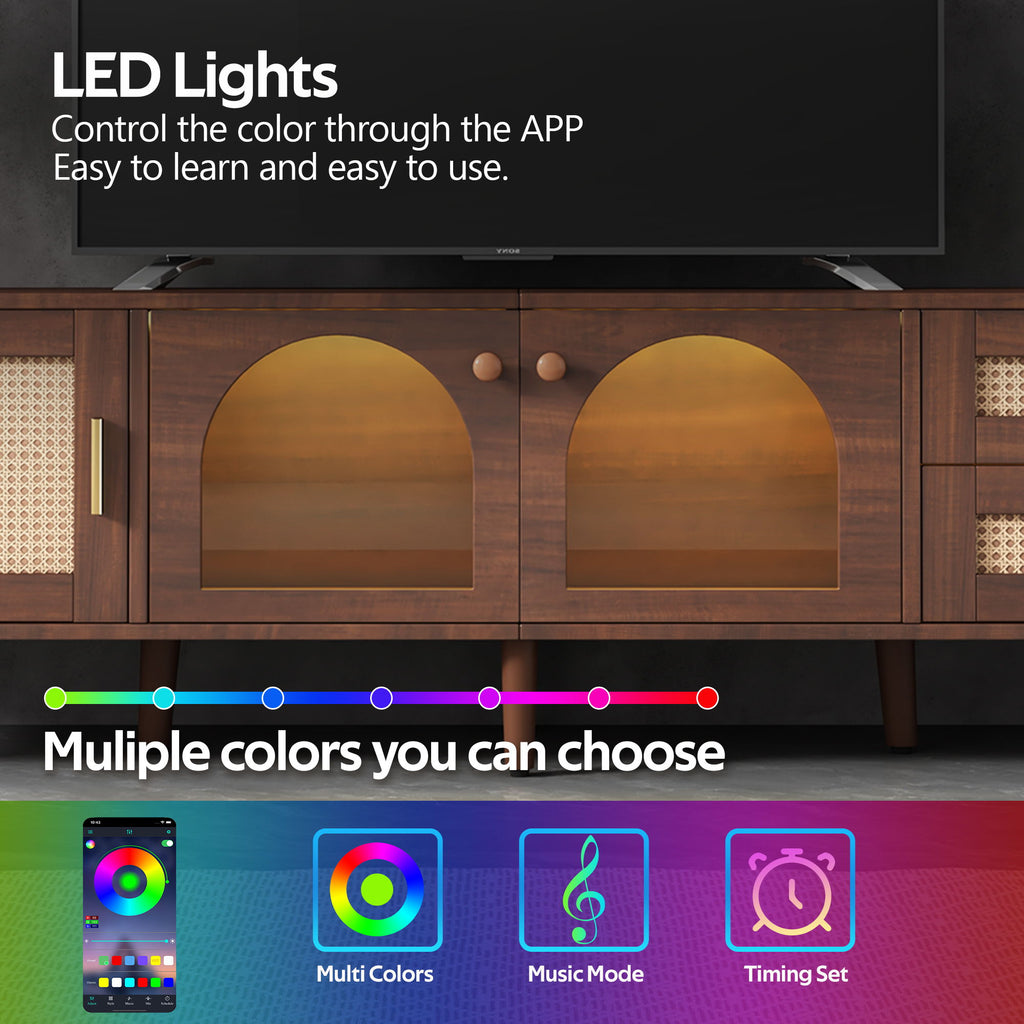TV Stand With App-Controlled LED Lights, 2 Drawers & Door Storage