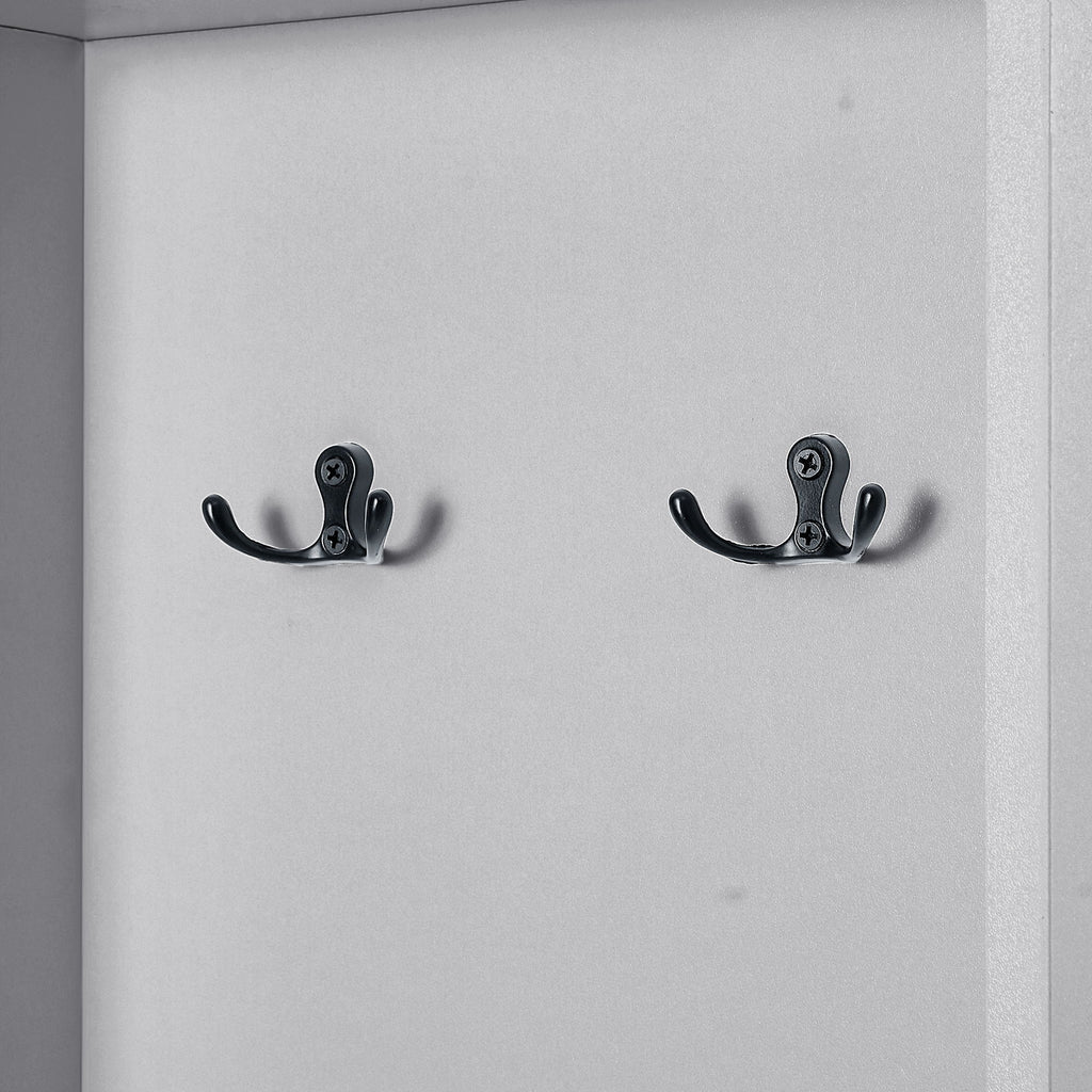 Tall Freestanding Bathroom Storage Cabinet With Adjustable Shelves And Side Hooks