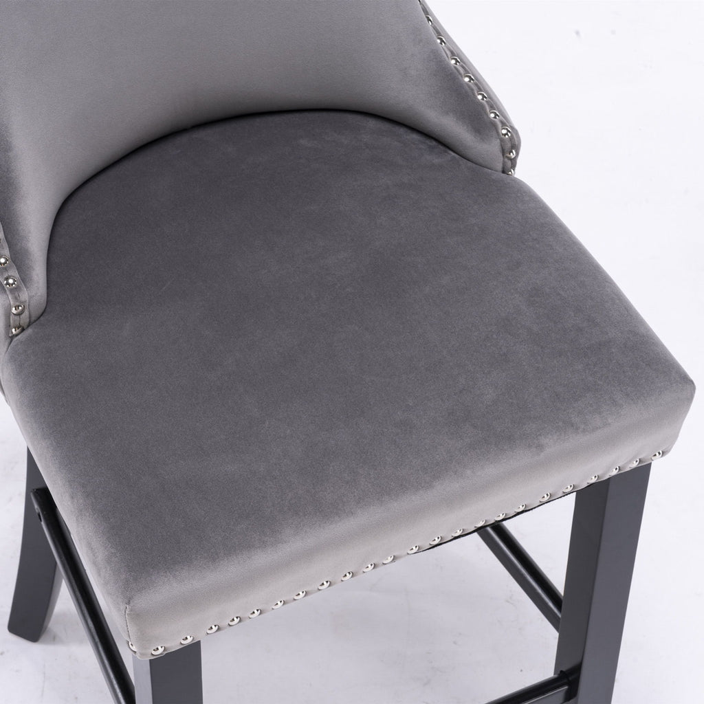 Contemporary Upholstered Wing-Back Barstools With Button Tufted Decoration And Wooden Legs, And Nailhead Trim, Leisure Style Bar Chairs, Bar Stools (Set of 2)