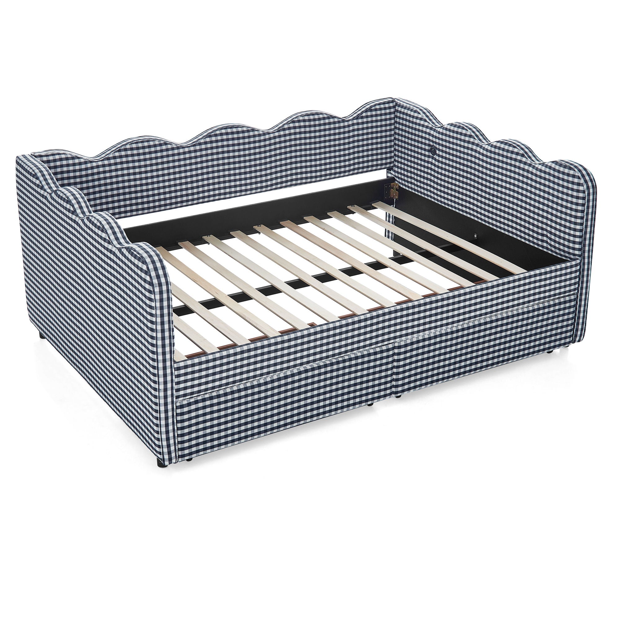 Gingham Daybed & USB Charging Port, Wave-Shaped Design