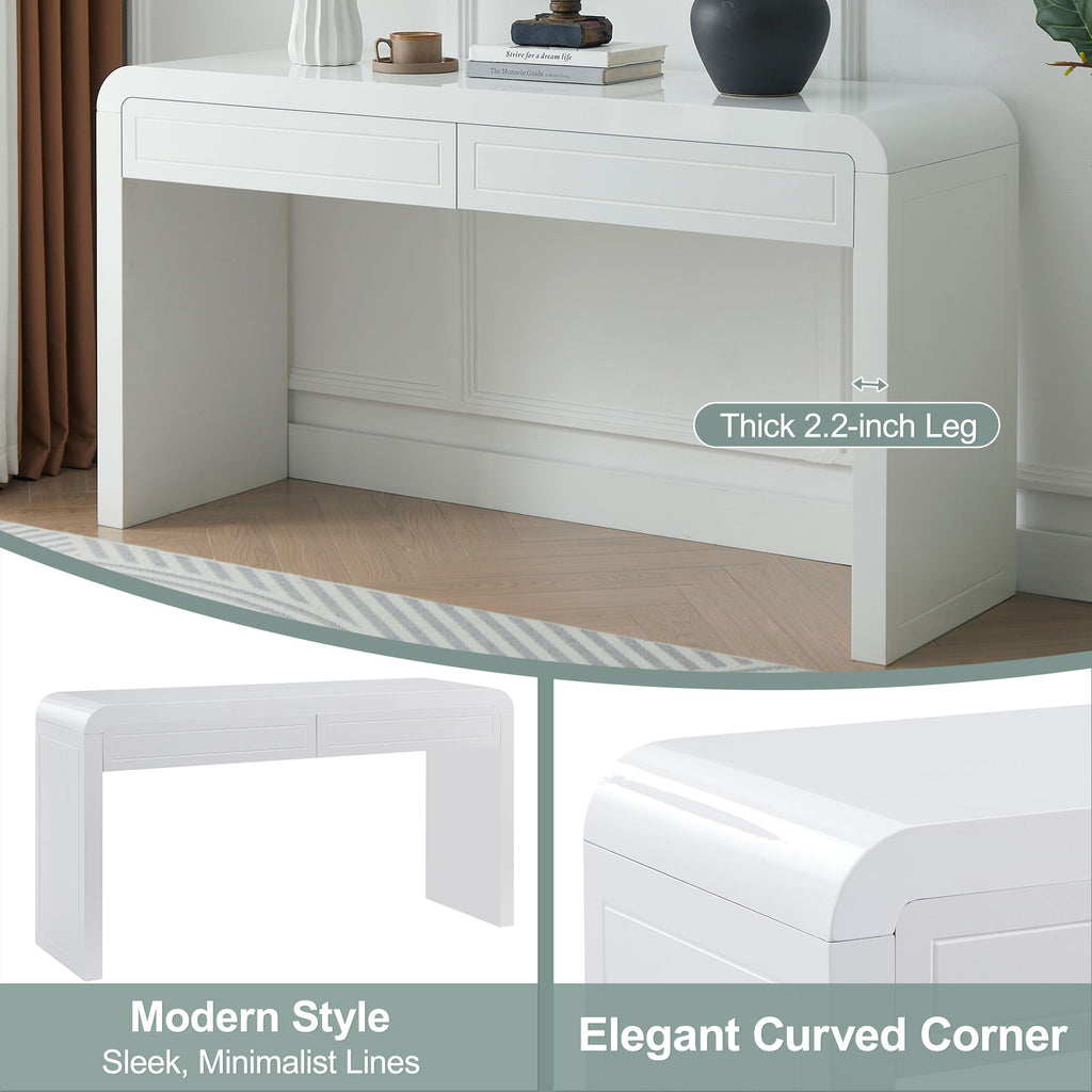 Curved Console Table With Storage, 2 Drawers - White