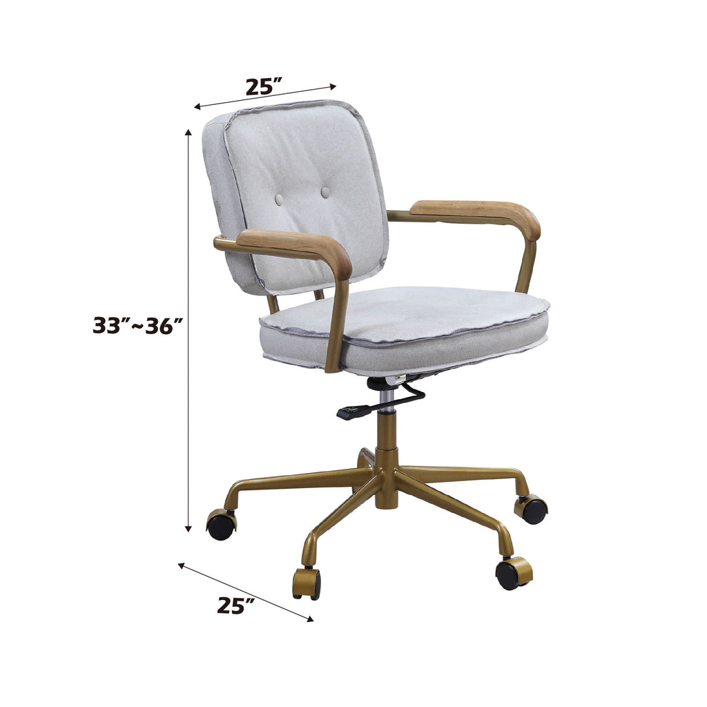 Siecross - Vintage Top Grain Leather Office Chair - Antique White / Gray