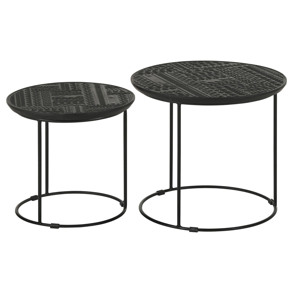 2 Piece Nesting Table With Embossed Tops And Base - Black