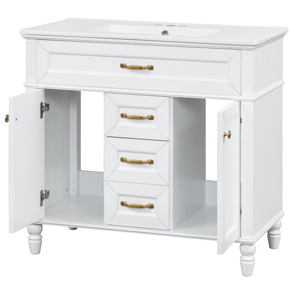 Bathroom Vanity With Sink, Flip-Out Top Drawer, Soft Close Doors, 2 Storage Drawers
