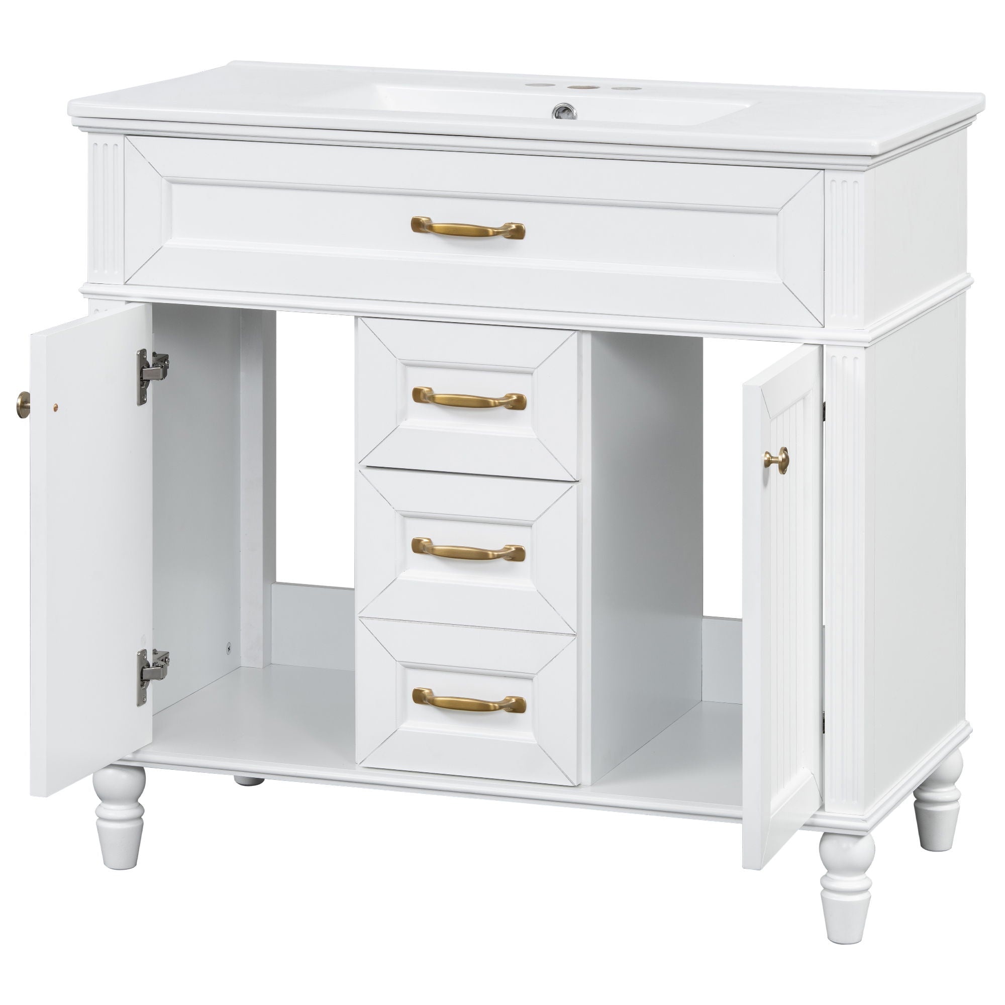 Bathroom Vanity With Sink, Flip-Out Top Drawer, Soft Close Doors, 2 Storage Drawers