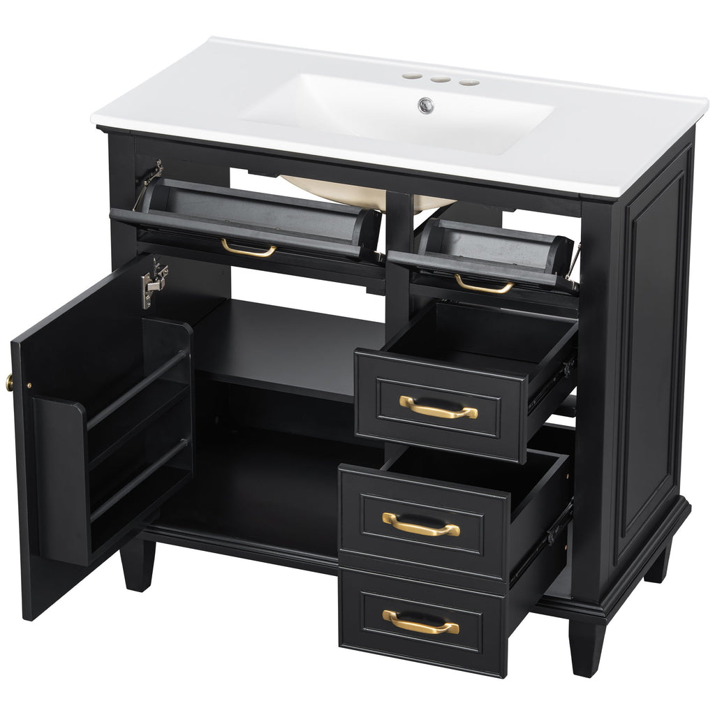 Modern Bathroom Vanity With Sink Top, Flip Drawers, Adjustable Shelf
