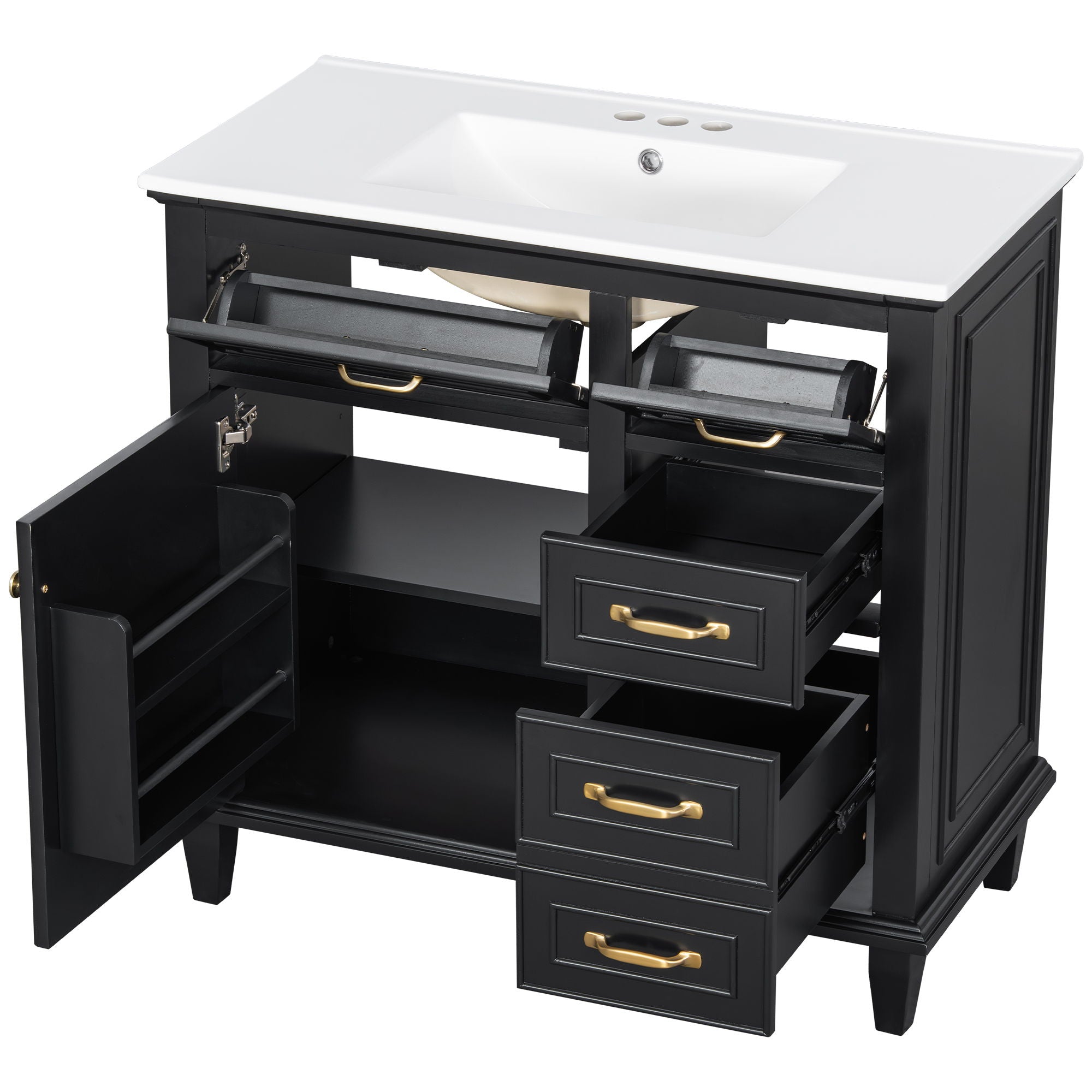 Modern Bathroom Vanity With Sink Top, Flip Drawers, Adjustable Shelf
