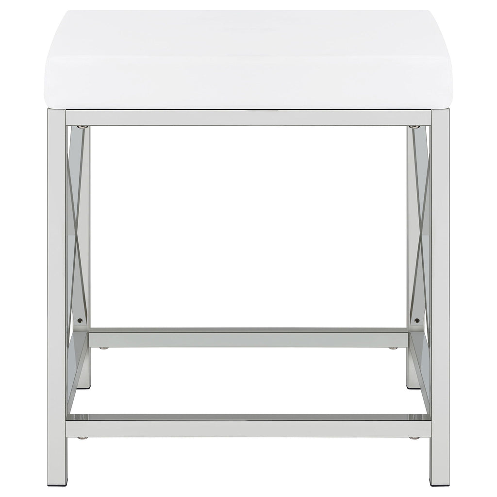 Hamlin - Makeup Vanity Table With Lighted Mirror And Padded Stool - White