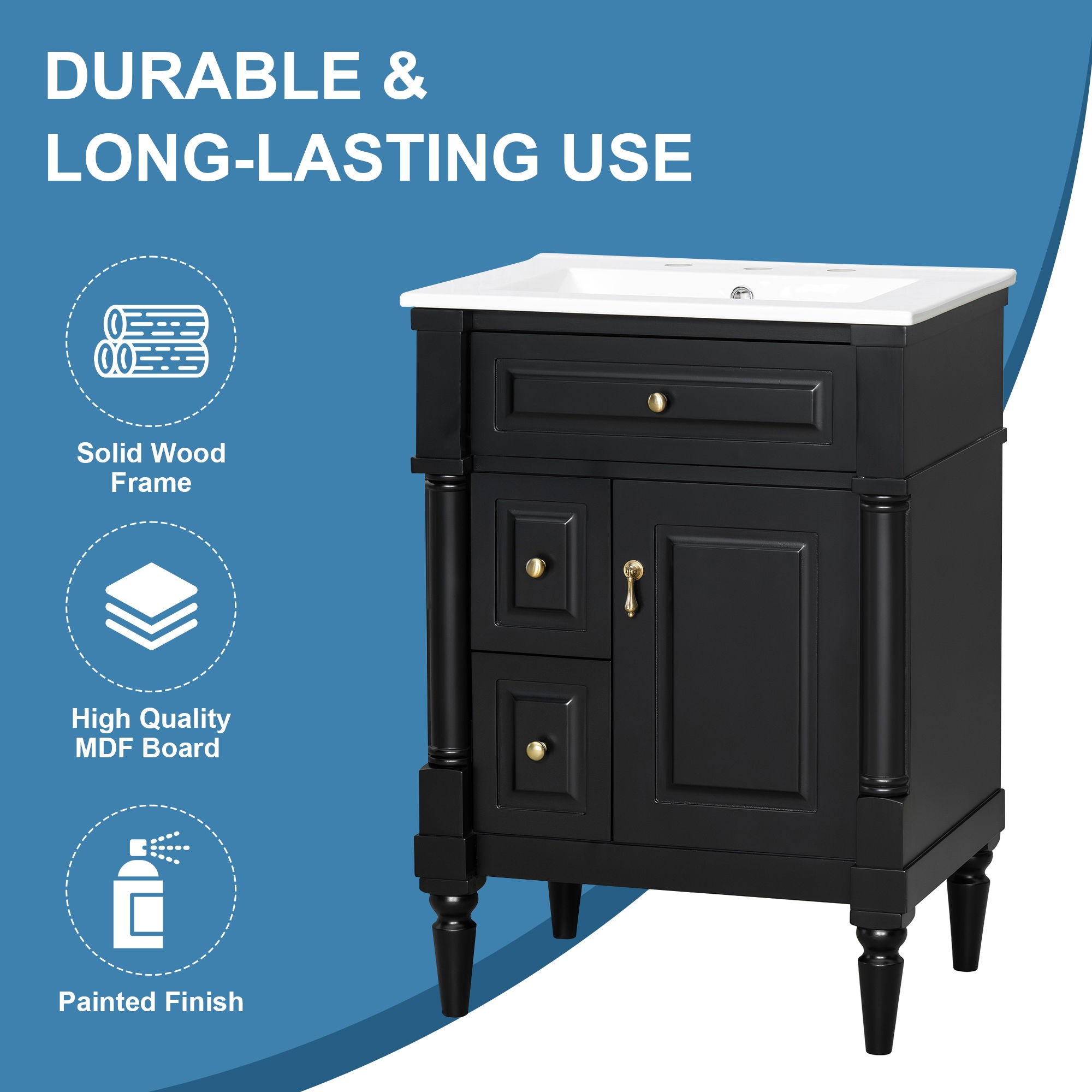 Freestanding Bathroom Vanity With Sink, Adjustable Shelf & Flip Drawer