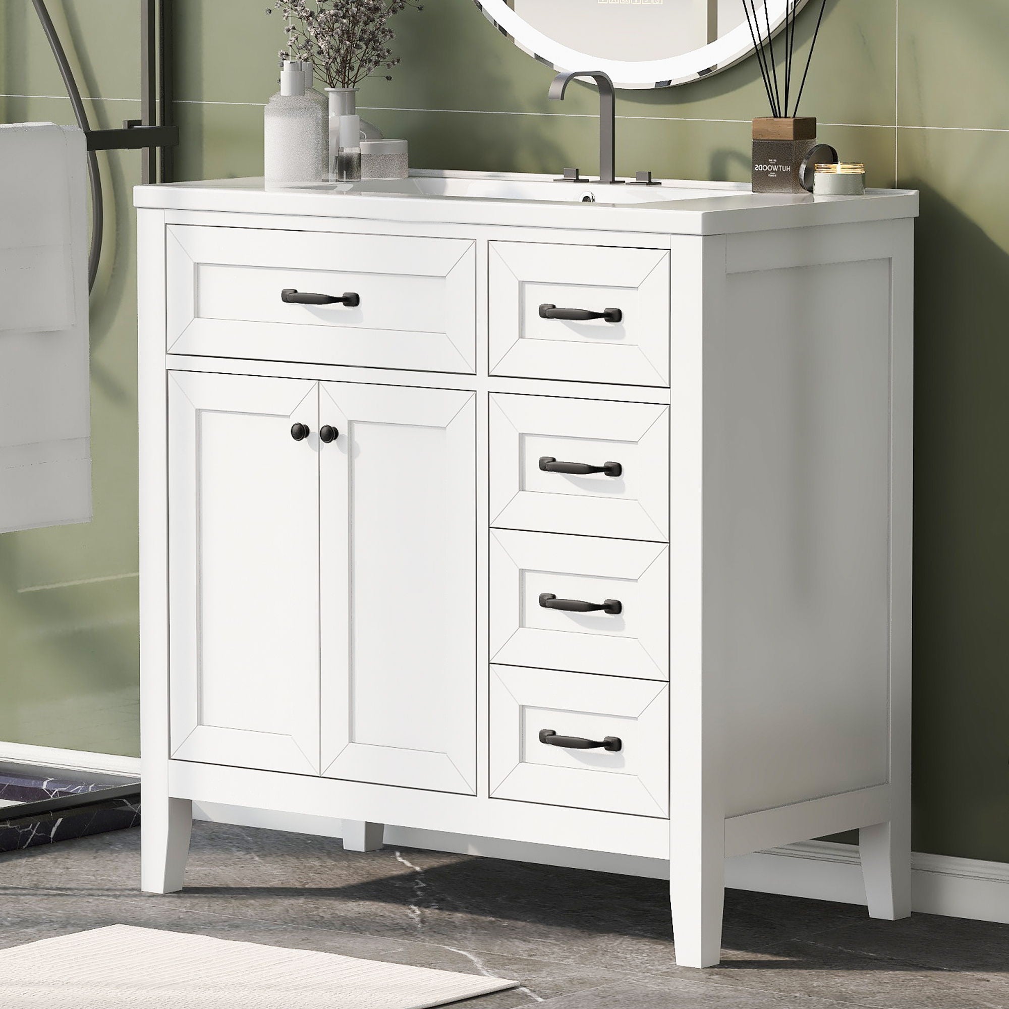 Modern Bathroom Vanity With Sink, Freestanding Design With Drawers And Doors